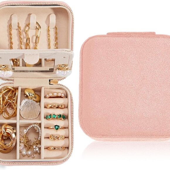 Travel Velvet Jewelry Box with Mirror, Mini Gifts Case for Women Girls, Small Po - Picture 1 of 7